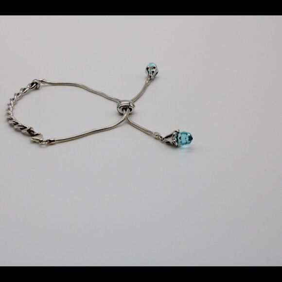 New, Sterling Silver Adjustable Twisted Bar Reflection Bead Bracelet - Picture 7 of 9